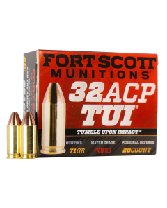 Fort Scott Munitions Tumble Upon Impact 32 ACP 71 Grain Solid Copper Spun 32ACP71SCV (Box)