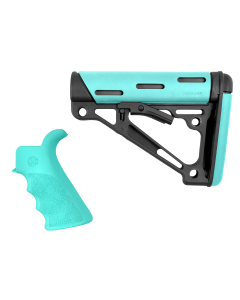 Hogue 13456 OverMolded 2Piece Kit Collapsible Aqua OverMolded Rubber Black Aqua Rubber Grip for AR15 M16 with MilSpec Tube (Tube Not Included)