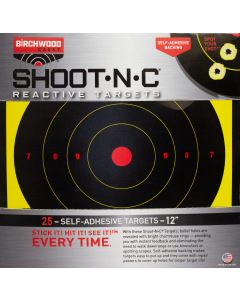 Birchwood Casey Shoot-N-C 12" Bullseye Reactive Targets, 25 count (Black/Red)