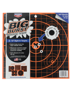 Birchwood Casey Big Burst 12" Revealing Bullseye Targets, 3 Pack (Black/Orange)