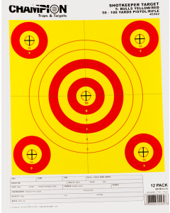 Champion Targets 45562 Shotkeeper 5Bullseye 50100 yds PistolRifle YellowRed 12 PK
