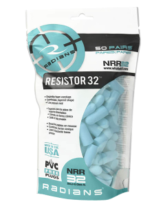 Radians Aqua Blue Foam Earplugs 32 dB NRR