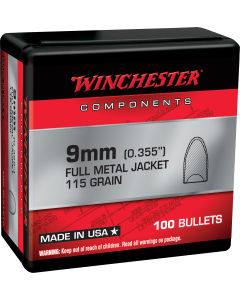 Winchester 9mm 115gr FMJ Flat Base Bullets 100ct