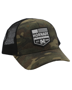 Hornady Snapback Established Logo Trucker Hat, Adjustable (Camo)