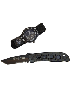 Black Tactical Knife & Diver Watch with Compass