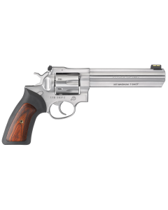 Ruger GP100 Standard 357 Mag 6" 7 rd Black Rubber w/Wood Insert Grip Stainless