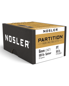 Nosler 6mm 100gr Partition Spitzer Hunting Projectiles 50/Box