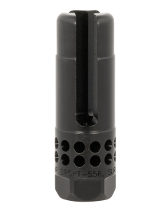 SureFire WARCOMPSPORT5561228 Warcomp Sport Flash Hider 22 Cal (5.56mm) 1/2"-28 tpi, Open Tine 3-Prong, Ported Black Stainless Steel for AR/M4-Platform