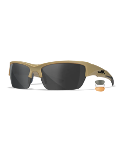 Wiley X Valor Sunglasses Medium Smoke Gray/Clear/Light Rust Matte Tan Frame