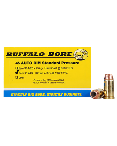 Buffalo Bore Ammo  Standard Pressure 45 Auto Rim 200 Gr Jacket Hollow Point (Box)