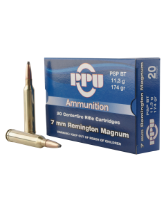Ppu Standard Rifle 7mm Rem Mag 174 Grain Pointed Soft Point Boat-Tail (Box)