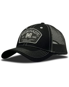 Hornady Mesh Snapback Patch Logo Trucker Hat, Adjustable (Black/White)