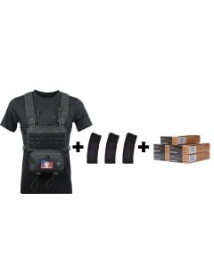 Rattlesnake Tactical Micro Chest Rig (Black) +3 Magpul PMAGs w/PMC Bronze 223 Rem 55 Gr FMJ BT (100 Rounds)