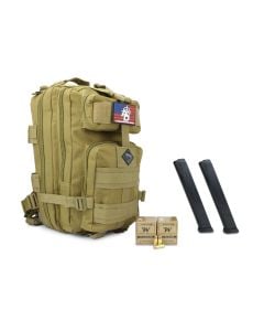 RTAC Backpack Bundle w/Winchester Service Grade 9mm 115 Gr FMJ (100 Rounds) + RTAC 9mm 34 Rd Magazines Designed for Glock Pattern Firearms (2)