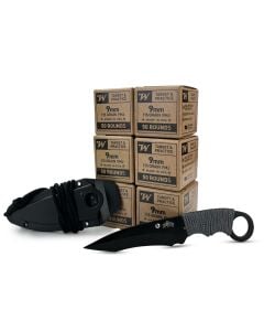 Winchester Service Grade 9mm 115 Gr FMJ (Range Bundle) w/ Master USA Fixed Blade Knife