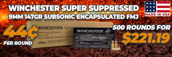 Deal of the Day: Winchester Super Suppressed 9mm 147 Gr Subsonic Encapsulated FMJ Ammo