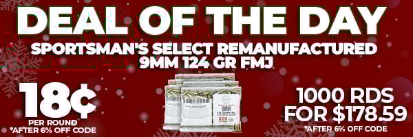 Deal of the Day: Sportsman's Select Remanufactured 9mm 124 Gr FMJ Ammo